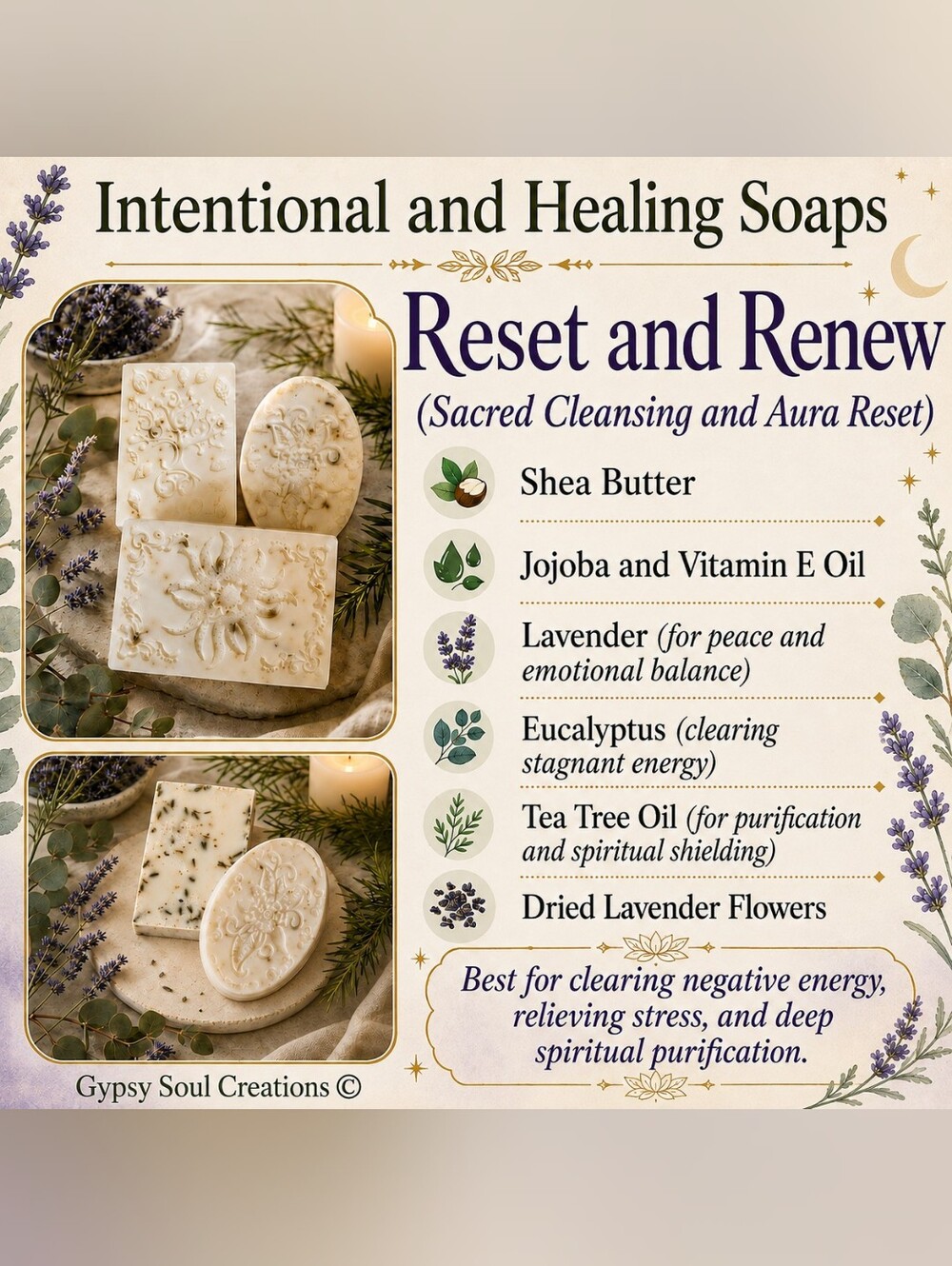 Reset & Renew Lavender Eucalyptus Tea Tree Hand-Poured Soap - Picture 3 of 3